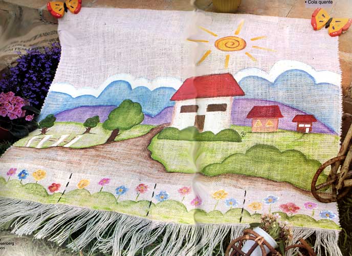 Pintura Tecido: Casa no Campo